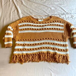 Super cute Loft fringe bottom cotton knit off the shoulder sweater size sm